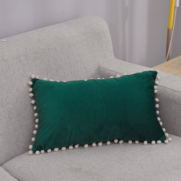(30x50cm, Mörkgrön) Set med 2 dekorativa kuddfodral i mjuk sammet med pompoms, heminredningsöverdrag, kuddfodral för soffa, säng, stol, sovrum, vardagsrum
