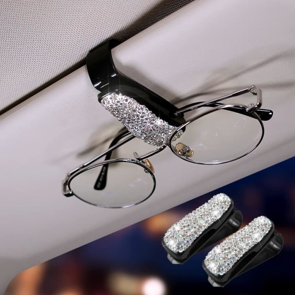 2 pak diamantbesat bilbrilleholder (hvid) til visir sungl