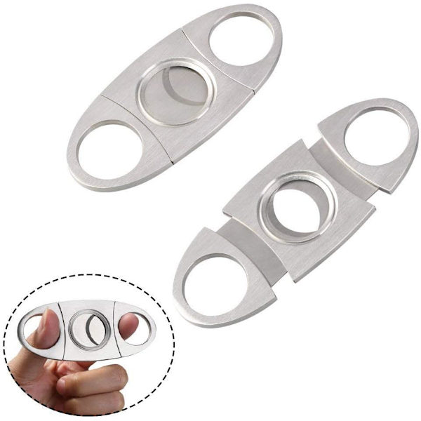 Rustfrit stål dobbelt guillotine lommecigar Cutter, sølv
