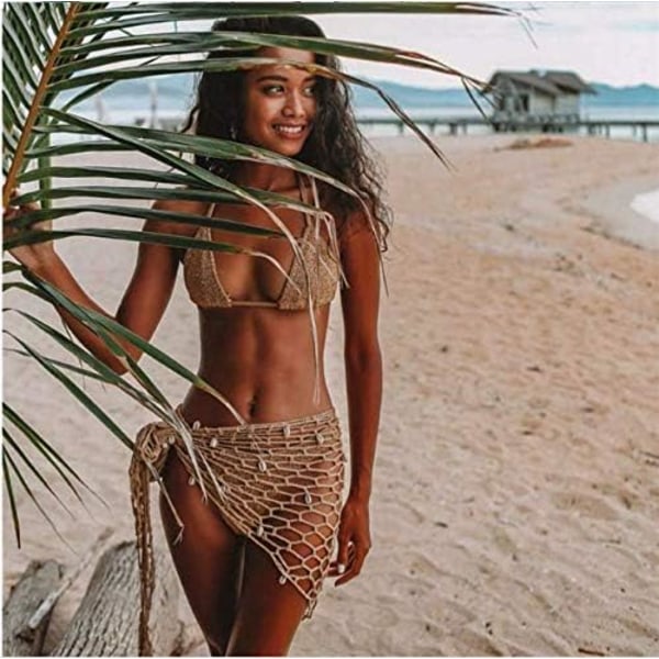 Swimsuit cover-up, sexy and fashionable beach handmade crochet shawl cape cover-up sun protection net triangle fishnet skirt, 150 cm*80 cm/59 inches