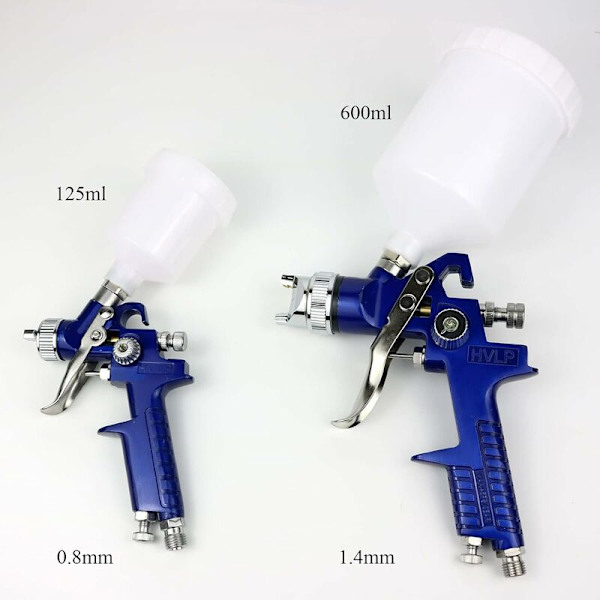 HVLP Air Gravity Spray Gun, 2 Paint Spray Guns, 0.8mm 150ml och 1.4mm 600ml Gravity Auto Feed Paint med låsbart lufttrycksregulator Air Spray G