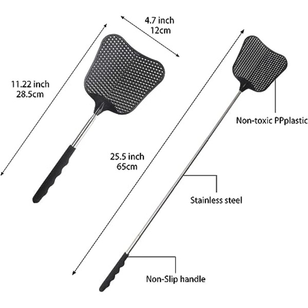 4-pack teleskopisk flugsmälla, flugsmälla, flugsmälla i plast, utdragbar flugsmälla svart, hållbar manuell skadedjursbekämpning, för köksmyggor