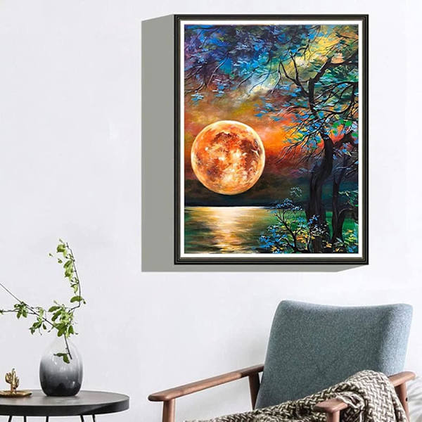 5d Diamantmaleri Kits til Voksne UK Måne Juvel Perle Gem Crystal Dimond Billede Kunst Kit Voksne Fuld Bor Kids Håndværk Gave Sø Nat