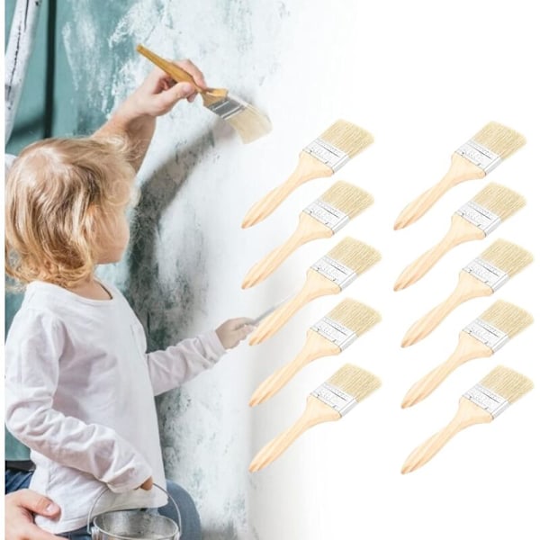 10 stycken penslar med chipspenslar 2,5 tum konstgjord ull med hus i trä träborste penselset set med målarpenslar för färg pelles lackerade