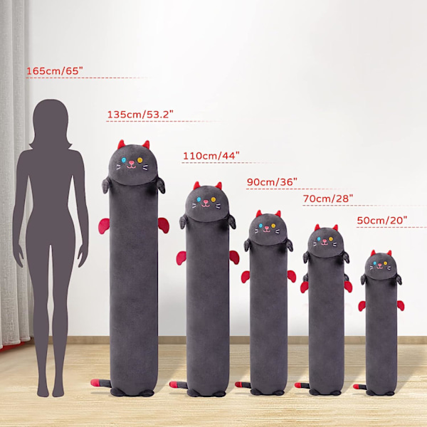 Lång katt plyschkudde, söt svart katt plyschdjur kawaii mjuk plyschleksaker, kattunge plyschkudde docka leksak present till flickor pojkar