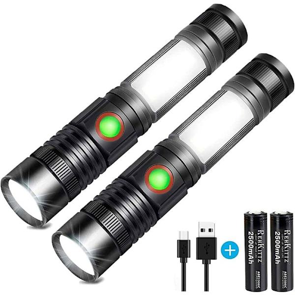 Torch LED-taskulamppu, USB-ladattava, tehokas sotilaskäyttöön tarkoitettu COB-lamppu, kannettava zoomaustoiminnolla varustettu taskulamppu autotalliin, työpajaan, retkeilyyn, tee-se-itse-töihin (18650 ladattava Ba