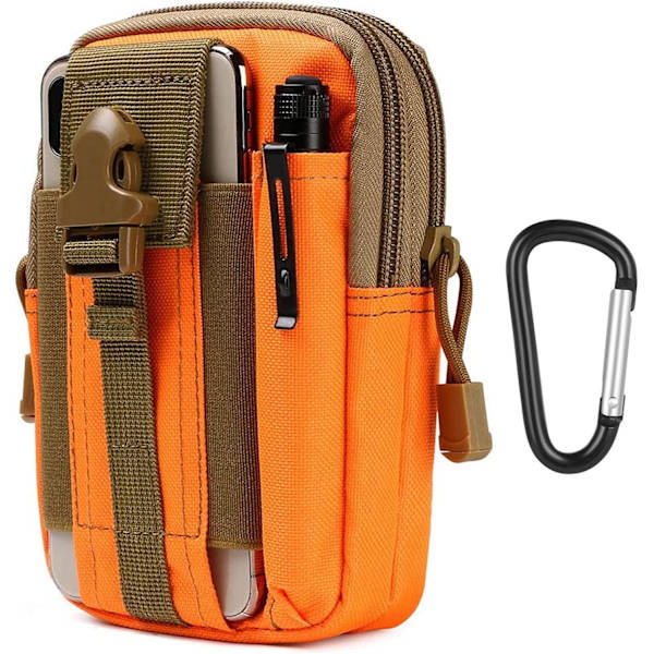 Taktisk bältesväska, nylonbältesväska - Orange - Multifunktionell Molle EDC-gadgetväska för telefon, utomhus, vandring, bergsklättring och cykling