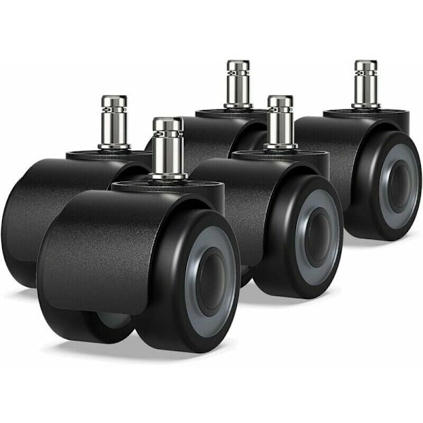 Set med 5 hjul för kontorsstol - 11 x 22 mm - Dubbelhjulsdesign - Repar inte golvet - Diameter: 50 mm (11 x 22 mm)