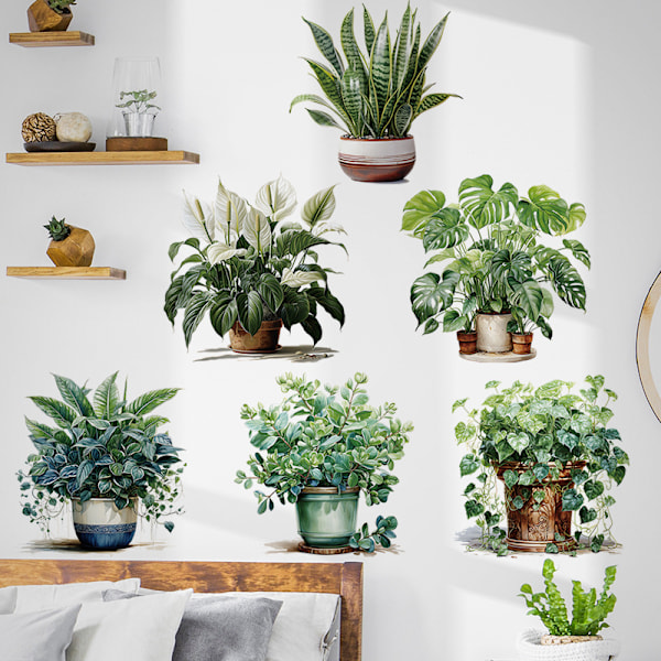 3D Levende Grønne Planter Vægsticker, DIY Grønne Blade Vægsticker til Hjemmeindretning Murmalerier Dekorativt Papir til Soveværelse Stue Kontor Badeværelse