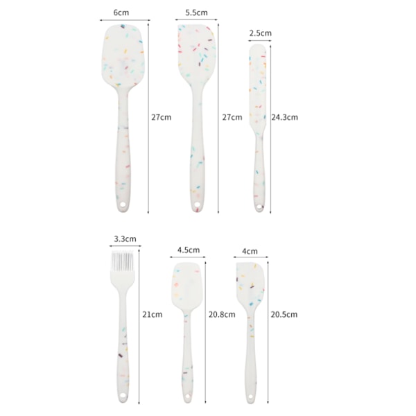 Sett med 6, Silikon Bake-Spatel, Blandingskje Spatel BPA Fri Silikon Non-Stick Matkvalitet Pannekaker Tilbehør Kjøkkenredskaper