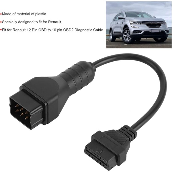 Diagnostikadapter, diagnostikkabel OBD2-kontakt 12-stiftsadapter 16 stift Förlängning biltillbehör för Ren-Ault