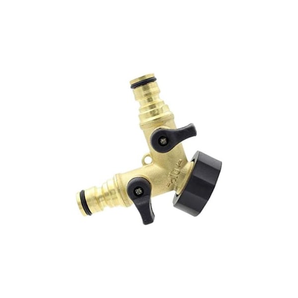 9,2x7x7cm Solid messing 2-vejs dobbelt hane adapter med individuelle on/off ventiler