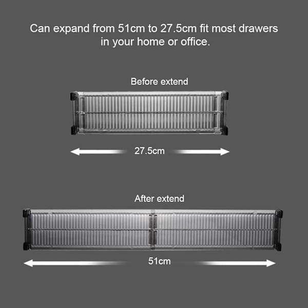 Set med 4 lådavdelare, 51-27,5 cm expanderbara lådarrangörsdelare, multi-lådarrangörer för badrum sovrum kontor byrå