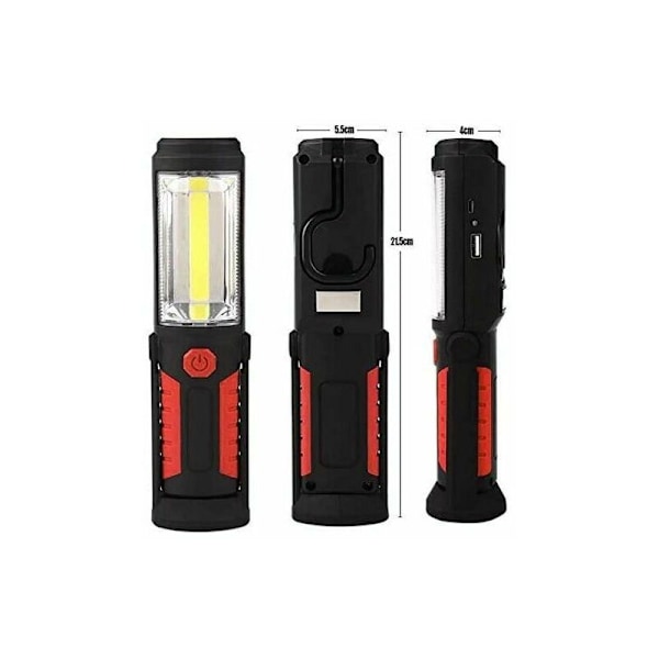 Genopladelig håndfri LED-lampe [Ny version 2018] 3W COB LED ride 2 i 1 lommelygte til camping/vandring/bil/garage/værksted, to tændinger