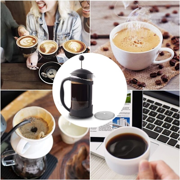 Pakke med 6 filtre med ekstra si til stempelkande, genanvendelige mesh-filtre til universelle trykkaffemaskiner på 1000 ml / 34 oz / 8 kopper