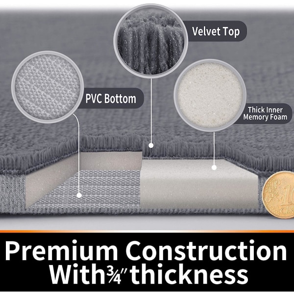 Memory Foam Bademåtte Stor Størrelse 44 x 24 Tommer, Komfortabel, Blød, Super Absorberende, Maskinvaskbar, Skridsikker, Tyk, Nem at Tørre til Badeværelse