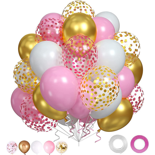 60 stk. lyserøde, hvide og guld balloner, 12 tommer metalliske kromguld konfetti latex balloner, babyshower ballon sæt, pige baby gaver fødselsdag prinsesser