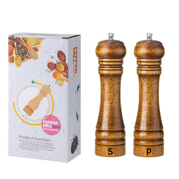 Salt- och pepparkvarnset i trä, 8 tum, 2-pack