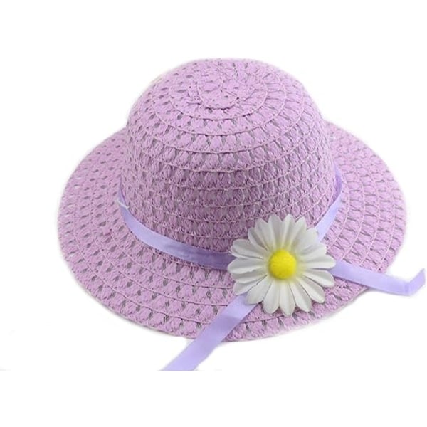 Baby flicka blomma gräs hatt (hatt omkrets 52-54cm, lila), söt blomma solhatt, sommar strandhatt, baby flicka gräs hatt, småbarn strandhatt set, o