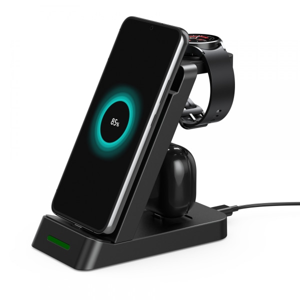 Vertical desktop mobile phone charging station suitable for Apple mobile phone watch earphone three-in-one charging stand