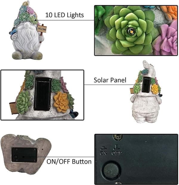 Havefigur Statuer - Solcelledrevne Dekorative Lys - 10 Varme Hvide LED'er