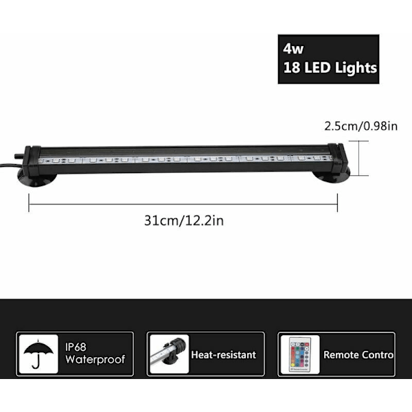 Akvarielys LED Fiskelampe Rør Vandtæt Akvarium Undervandslys til Akvariefilia (31cm eu stik)