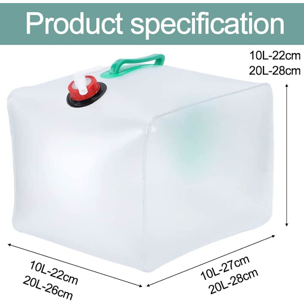 1-delad hopfällbar vattenflaska, bärbar hopfällbar PVC-vattentank, stor kapacitet för dricksvatten (20 liter), lämplig för camping, picknick, vandring,