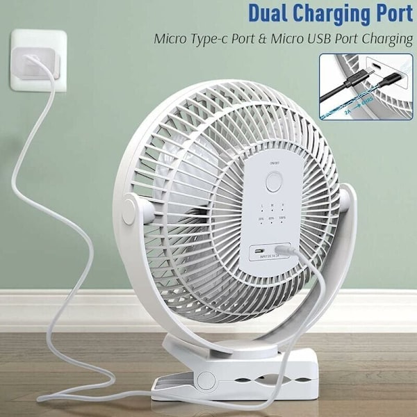20cm 10000mAh Batteridriven Klämfläkt, Portabel USB-fläkt, 4 Hastigheter, Kraftfullt Luftflöde, Robust Klämma för Hem, Kontor, Golf, Bil, Resor