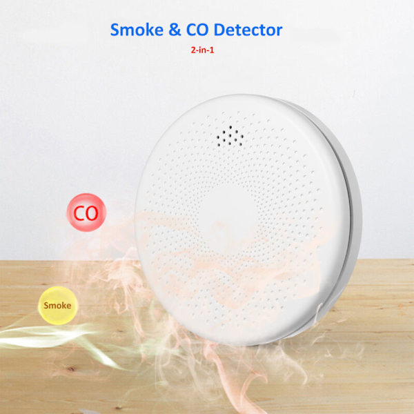 Rök- och WiFi 2-i-1 CO-detektor med rök- och kolmonoxidlarm, ljus- och ljudindikator, rök-/smart batteridetektor för hem, säng