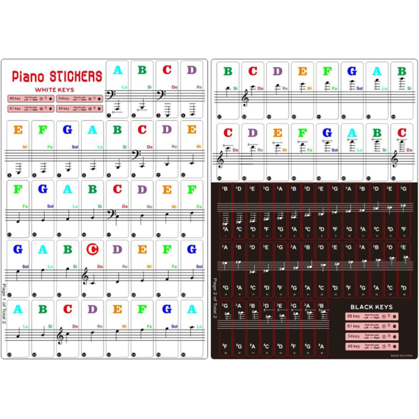 Pianotangentklistermärken för 88 61 tangenter, alfabetspianoklistermärken för lärande, avtagbara pianotangentbokstäver, notetiketter för nybörjare och barn(S