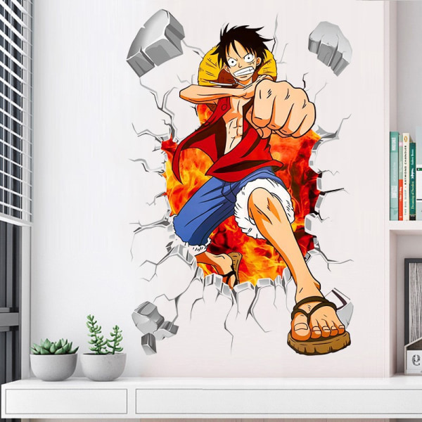 One Piece Anime Manga Broken Wall 3D Window Wall Sticker Decal Decoration Mote Decoration Barn Boy Soverom Art