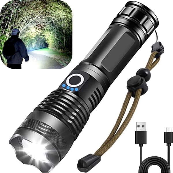 Torch Power Display Long Range P70 Telescopic Zoom Night Rider Light USB Rechargeable Power Flashlight (Style 3)