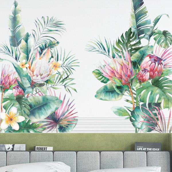 2 piece wall stickers self-adhesive tropical leaves floral bedroom living room decoration wallpaper 30 x 90 cm