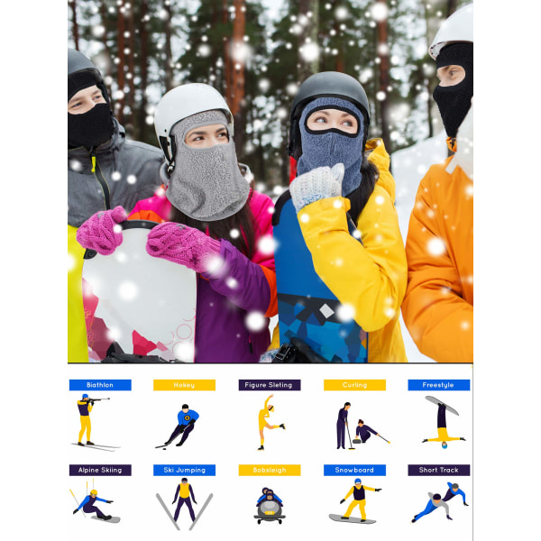 1 stk sett med vinter ski balaclava snø vindtett kaldt vær balaclava for menn og kvinner (grå)