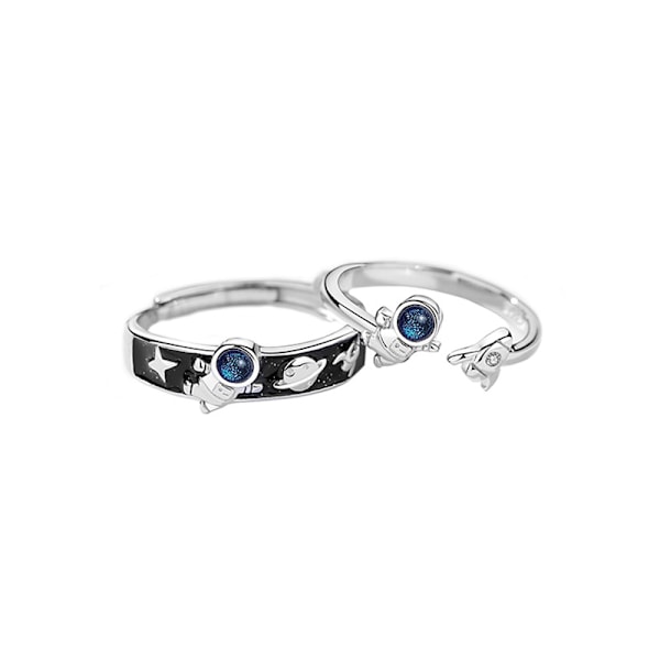 2 Justerbara Parringar Nyhet Rymd Kosmos Astronaut Ring Smycken Present Vintage Stackable Legering Parring Set