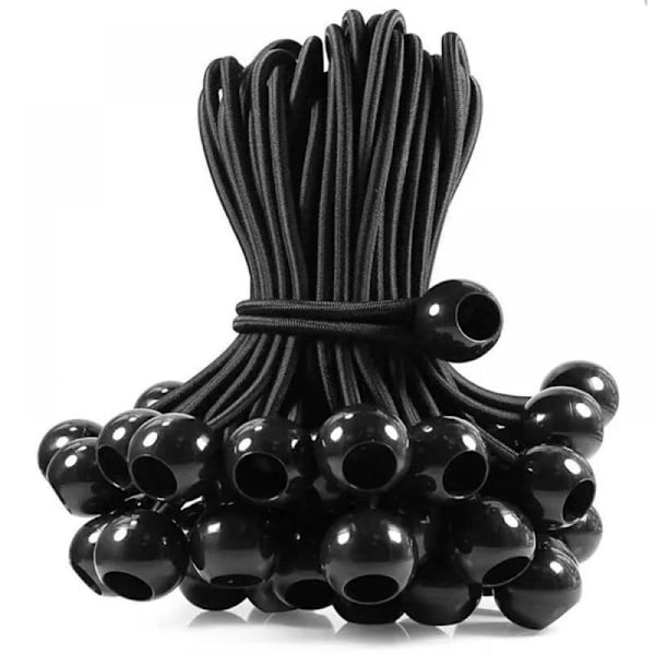 Pakke med 50 sorte elastiske spændere på 150 mm, elastisk snor med kugle, elastiske kugler til overdækninger, telte, bannere og presenninger