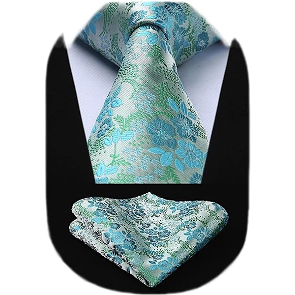Herr Extra Lång Blommig Paisley Slips och Näsduk Set