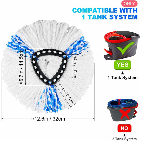4 Extra Vadrouiller för Vileda Turbo 2 i 1 Easywring & Clean kompatibla med Vadrouille huvudbyteskit o-cedar (6 vit-blå)