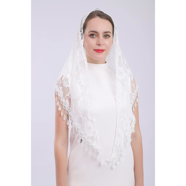 Triangle Lace Veil Mantilla Veil Shawl or Latin Scarf Mass Head Cover with Fringe Lace