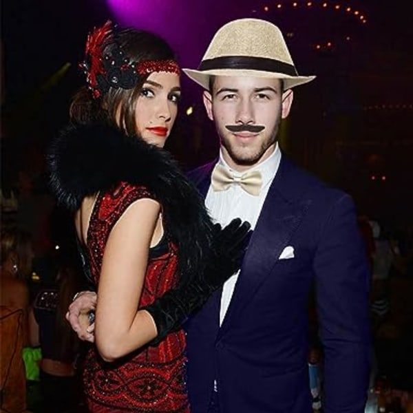Harmaa 1920-luvun miesten beige väri Fancy Dress -asusteet Gangster Flapper -setti Great Gatsby -asusetti 1920-luvulla Trilby-hatulla Viikset Joustavat henkselit