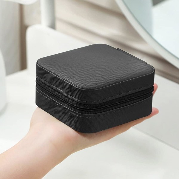 Mini smyckeskrin för kvinnor (svart, smycken ingår ej), bärbar smyckesförvaringslåda för ringar, örhängen, halsband