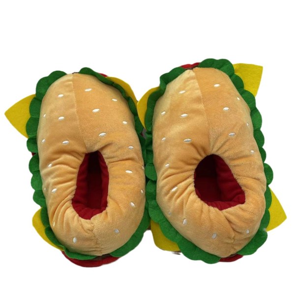 Vuxen bomullstofflor Hamburger Hot Selling Skor Tofflor Söta Skor Gul Mjuk sula One Size