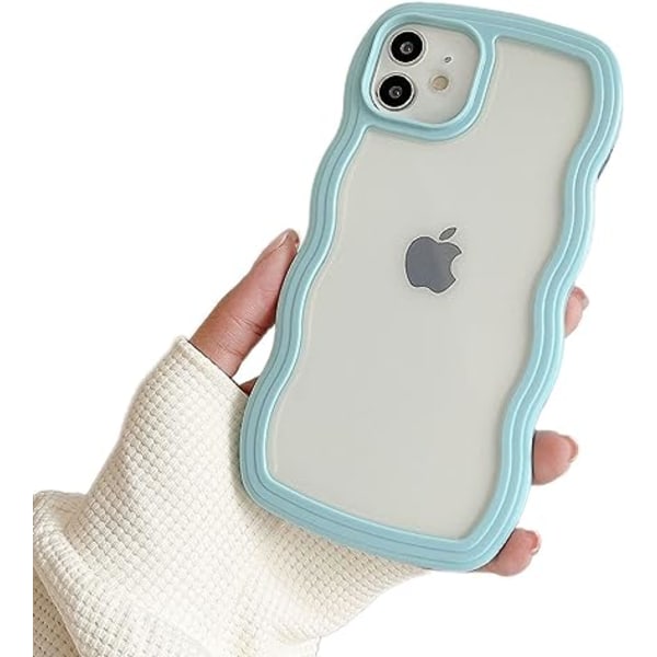 (Blå) iPhone 13 Cover, Krøllet Simpel Bølge Æstetik Sød Cover til Kvinder Mænd, Sød Transparent Telefon Cover, Stødsikker Blød Silikon Beskyttende Cover f