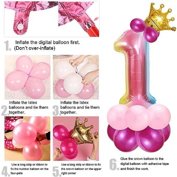 1. bursdagsjenteballong, rosa nummer 1 ballong, rosa nummer Hel