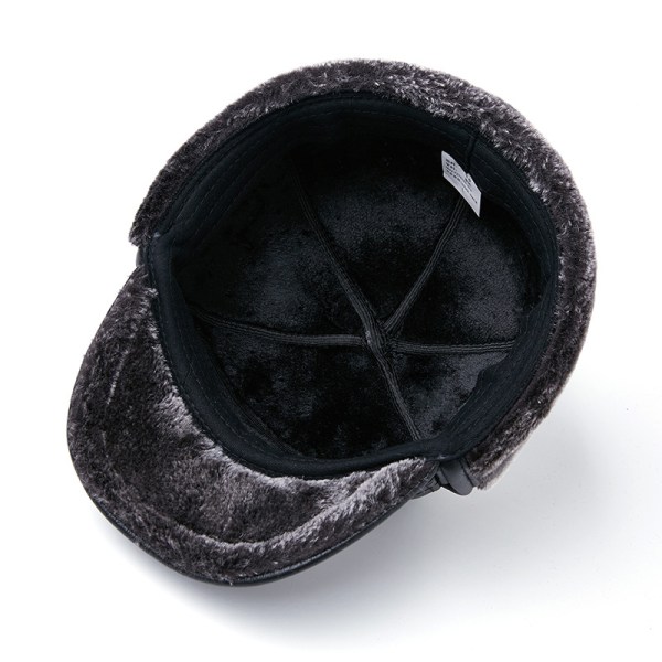 Herr 100% äkta kohuddshatt vinter varm utomhus skydda öra äkta läder keps för vinter varm foder(svart hårstil) 2XL {59-60cm}