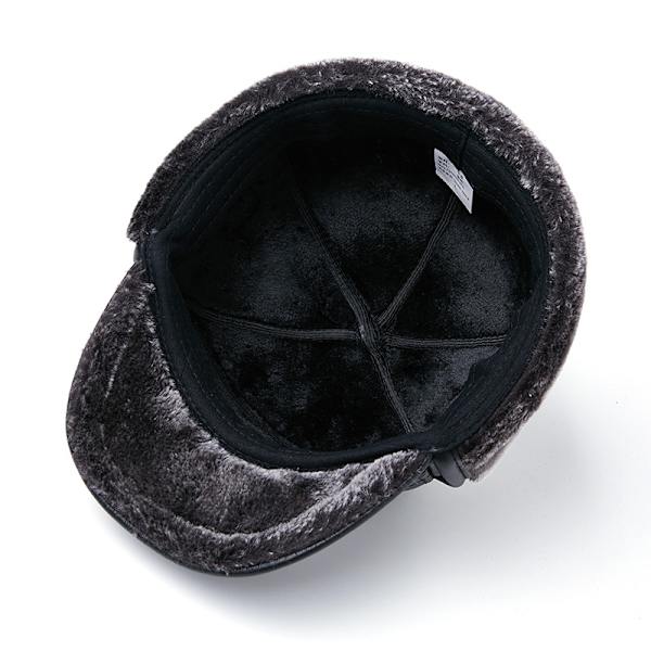 Miesten 100 % aitoa nahkaa oleva hattu, talvinen lämmin ulkoilma, suojaa korvat, aitoa nahkaa oleva talvihattu lämpimällä vuorella (ruskea) L {55-56cm}