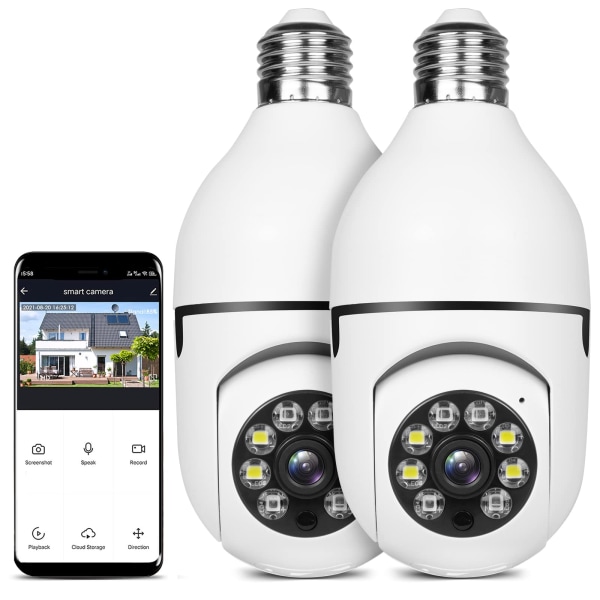 Turvakamera 2 Pack 1080P Langaton WiFi Outdoor Koti IP-kamera - 360 asteen panoraamanäkymä, liikkeentunnistus ja hälytys, kaksisuuntainen ääni, yönäkö