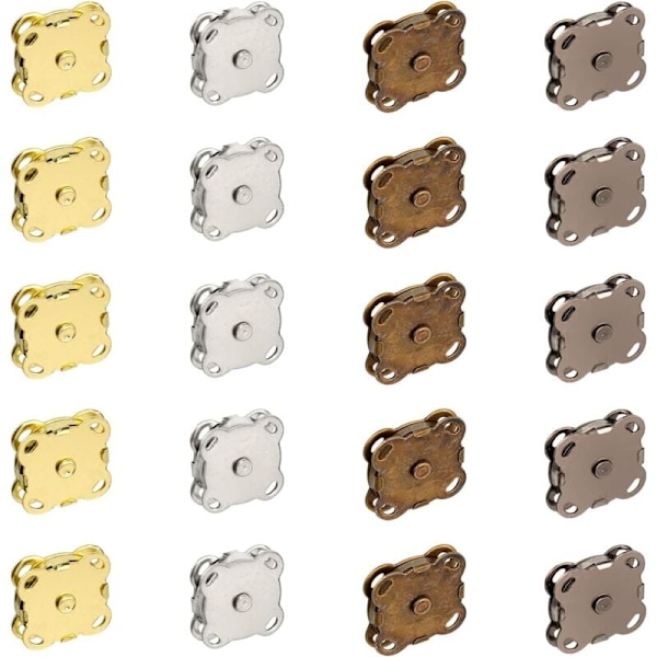 20 Magnetiske Knapper, Magnetiske Knappeklips, Magnetiske Trykknapper, Metall, for Vesker, Søm, Håndverk, Håndvesker, Klær, 14mm (4 Farger)