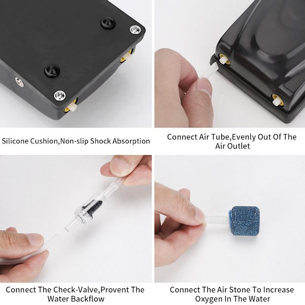 Mini 5W Akvarie Luftpump, Tyst Akvarie Bubbler, Syrepump för Små Akvarium, med Luftslang, Luftsten och Backventil
