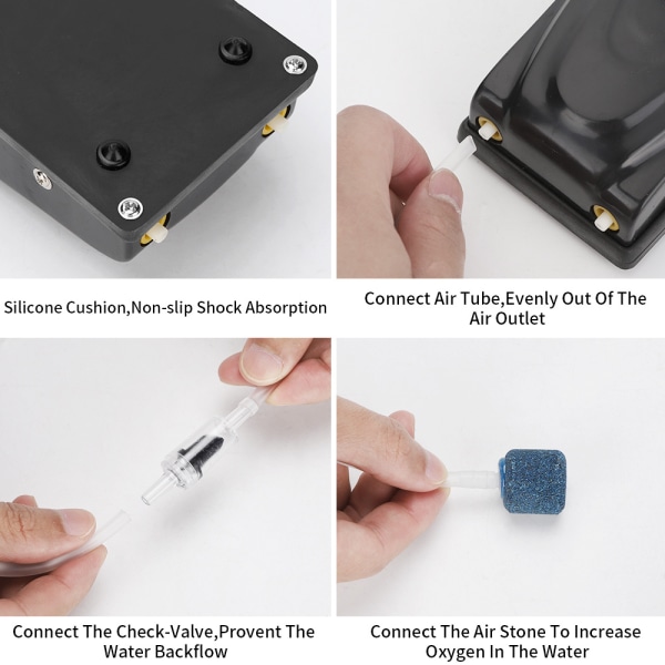 Mini 5W akvarie luftpumpe, stille akvarie bobler, oksygenatorpumpe for lite akvarium, med luftslange, luftestein og tilbakeslagsventil